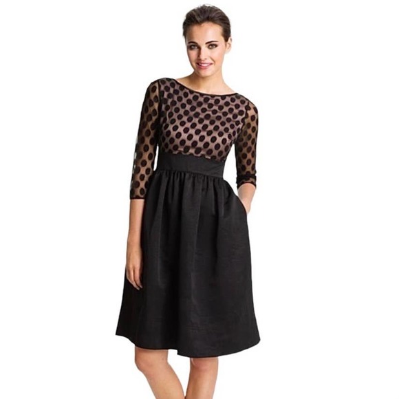 Eliza J Dresses & Skirts - Eliza J Fit and Flare Dress Mesh Polka Dot Black Formal Party Evening Women’s 10